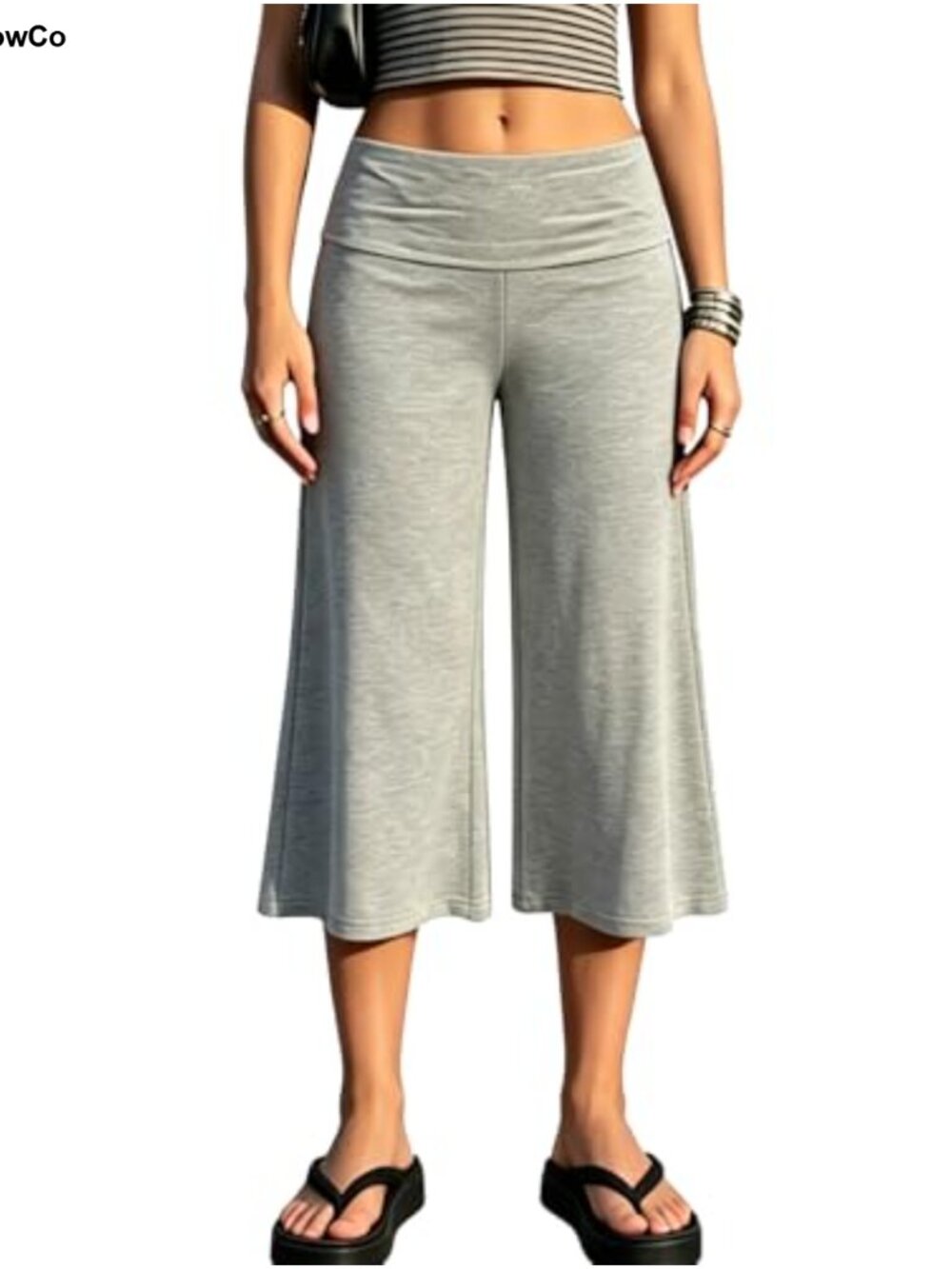 Low Rise Ruffle Hem Palazzo Yoga Pants, Cropped Lounge Capris